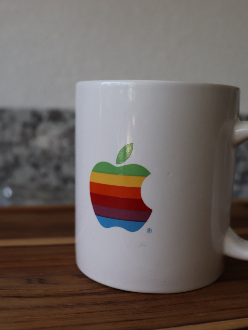 Apple Rainbow Logo Ceramic Mug - White with Multicolor Stripes